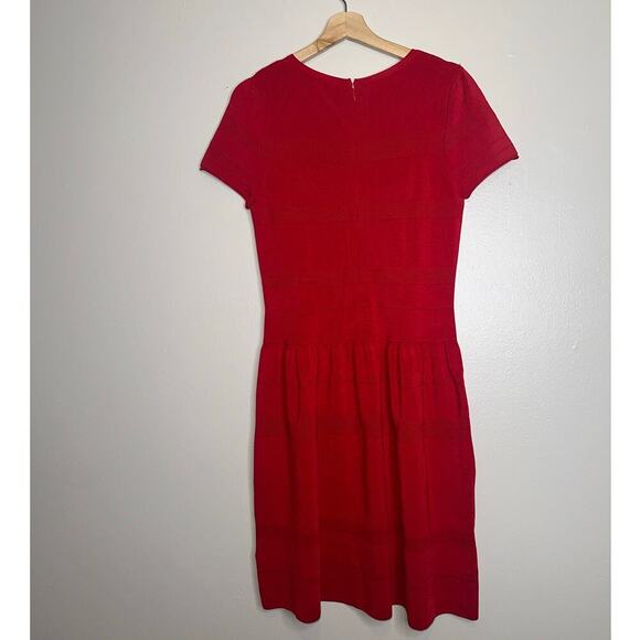 J. McLaughlin Red Knit Fit & Flare Dress Medium Stretch Nylon Rayon - Picture 6 of 7